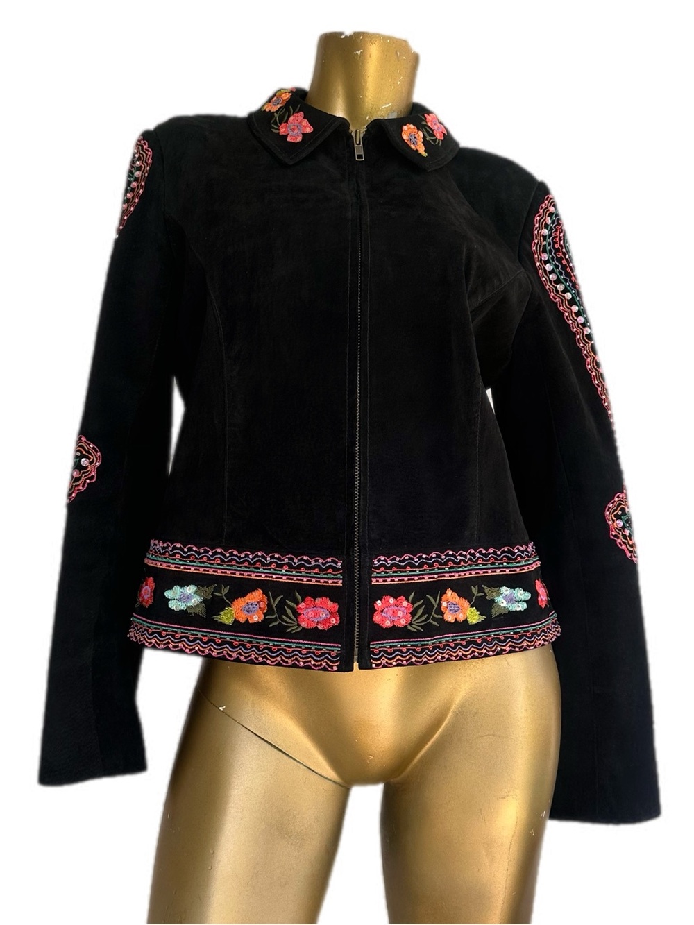 Y2K Vintage Scully Black Suede Leather Jacket Floral/Paisley Embroidered size L - Picture 5 of 14